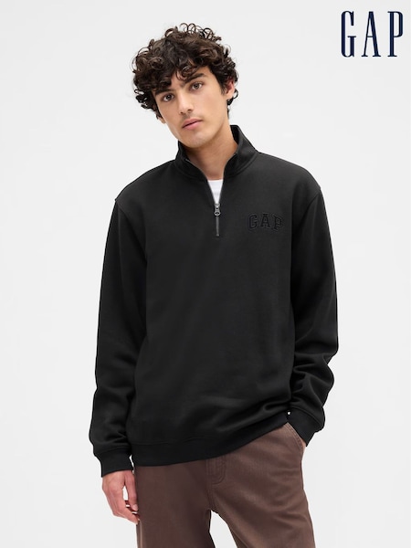 Black - Regular Gap Relaxed Logo Quarter-zip Sweatshirt