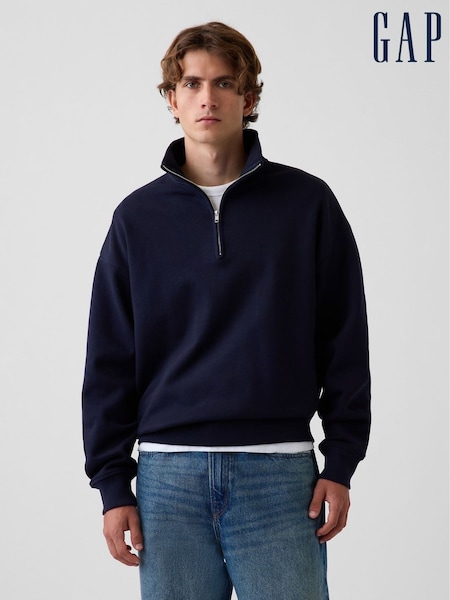 Navy - Regular Gap Heavyweight Oversized Quarter-zip Pullover Sweatshirt