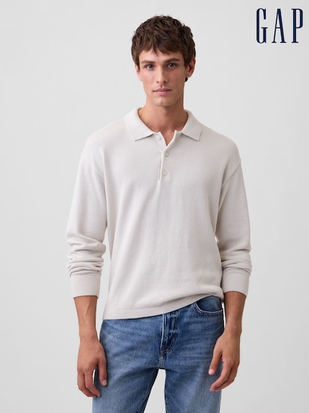 Light Grey - Regular Gap Relaxed Polo Jumper