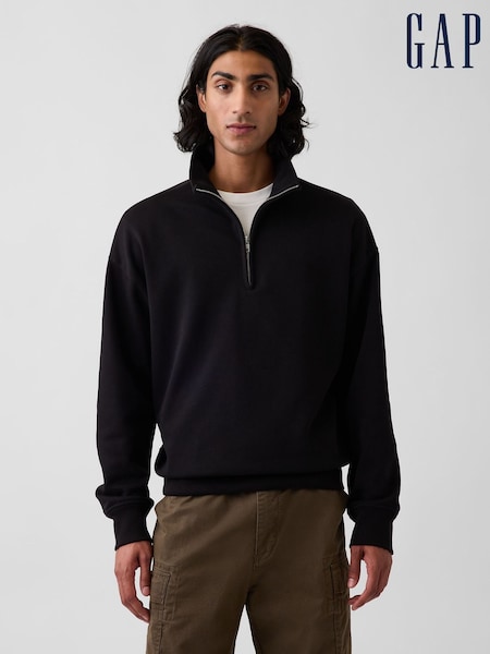 Black - Regular Gap Heavyweight Oversized Quarter-zip Pullover Sweatshirt