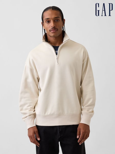 Cream - Regular Gap Heavyweight Oversized Quarter-zip Pullover Sweatshirt