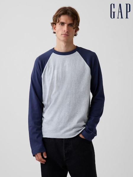 Grey/Blue - Regular Gap Heavyweight Relaxed Long Sleeve T-shirt