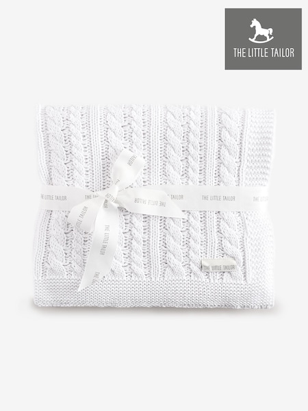 The Little Tailor Baby Fisherman Cable 100% Cotton Knitted White Blanket (AG8368) | €55
