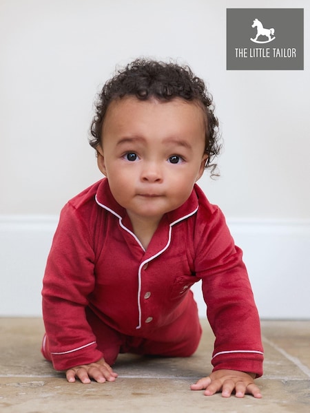 أحمر - The Little Tailor Baby Luxury Soft Touch Velour Christmas Onsie Rompersuit (AG8393) | ‏166 ر.س.‏