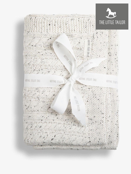 The Little Tailor Baby Fisherman Cable 100% Cotton Knitted White Blanket (AG8401) | €55