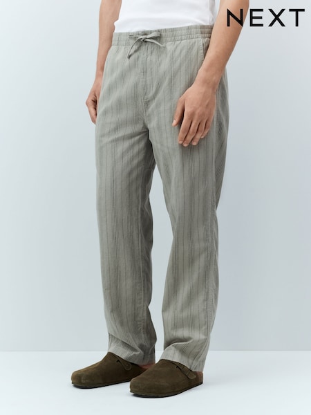 Verde Sage /cáqui - Ajuste cônico regular - Cotton Linen Striped Trousers (AG8421) | R$ 305