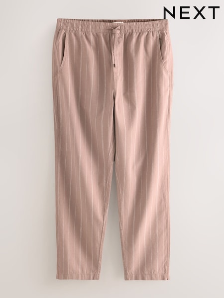 Pink/White Regular Tapered Fit Cotton Linen Striped Trousers (AG8429) | R$ 305