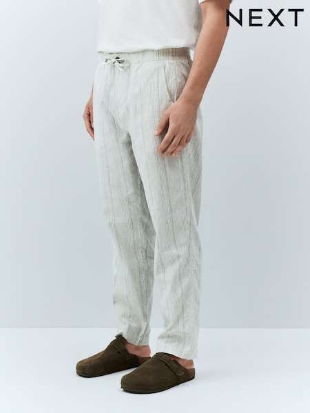 Verde/Ecru - Ajuste descontraído - Cotton Linen Striped Trousers (AG8431) | R$ 305