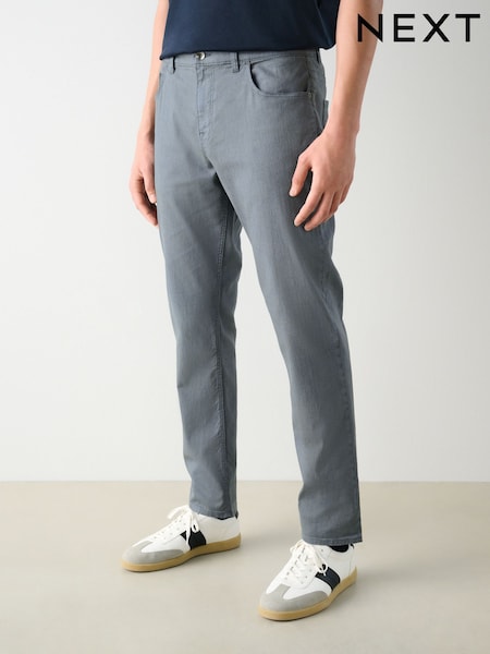 Albastru ardezie - 5 Pocket Cotton Linen Trousers (AG8436) | 236 LEI