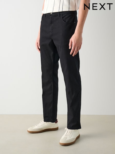 Negru - 5 Pocket Cotton Linen Trousers (AG8439) | 236 LEI