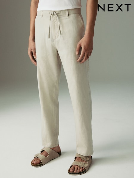Natural Regular Tapered Fit Linen Cotton Chino Trousers (AG8445) | KRW64,000