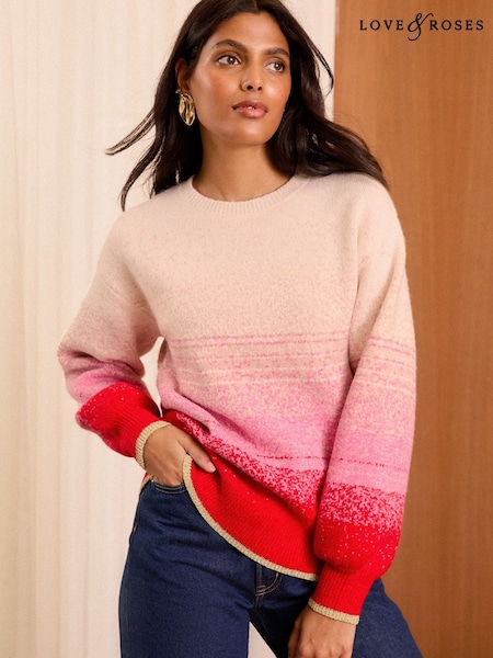 Love & Roses Ombre Stripe Sequin Knitted High Neck Jumper (AG8517) | 313 LEI