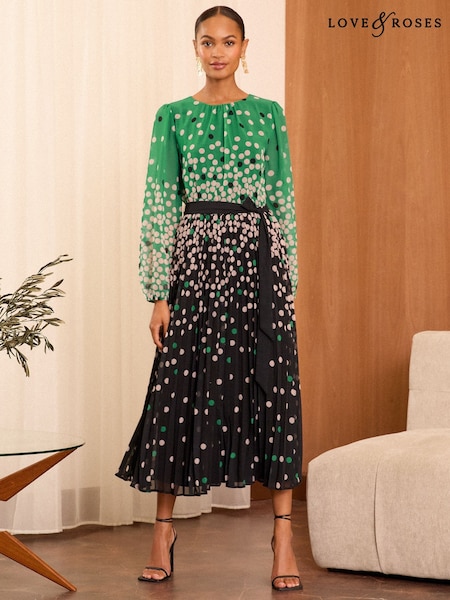 Vihreä - Love & Roses Mono Spot Pleated Midi Dress (AG8585) | €124