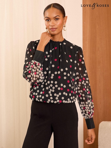 Love & Roses Printed High Neck Blouse (AG8599) | €44
