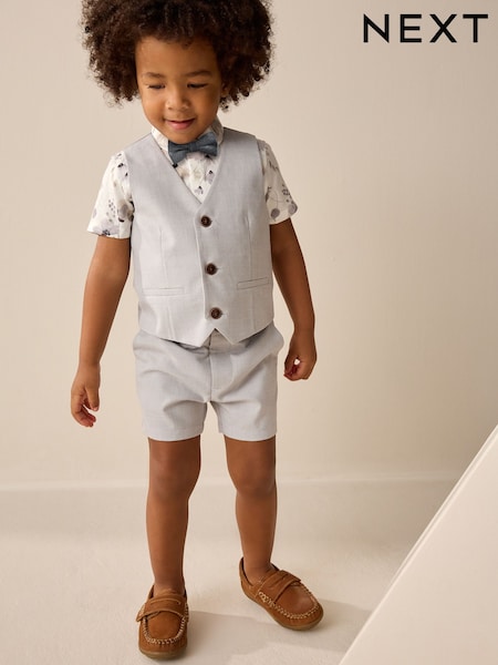 Grey Puppytooth Waistcoat/Shirt/Shorts & Bow Tie Set (3mths-9yrs) (AG8618) | €50 - €58