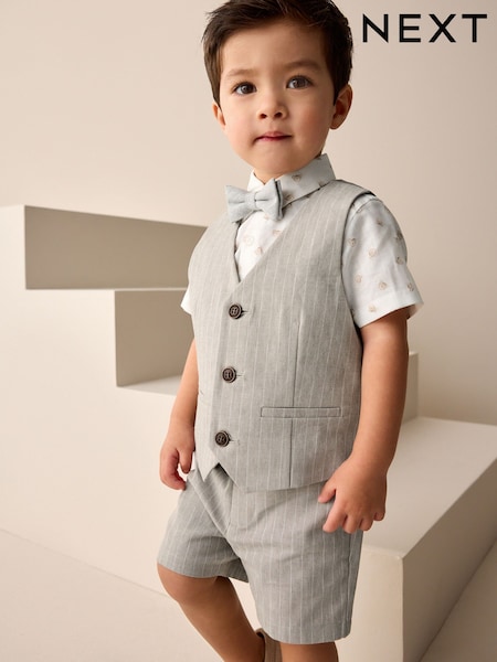 Neutral Bear Pinstripe Waistcoat/Shirt/Shorts & Bow Tie Set (3mths-9yrs) (AG8619) | AED183 - AED213