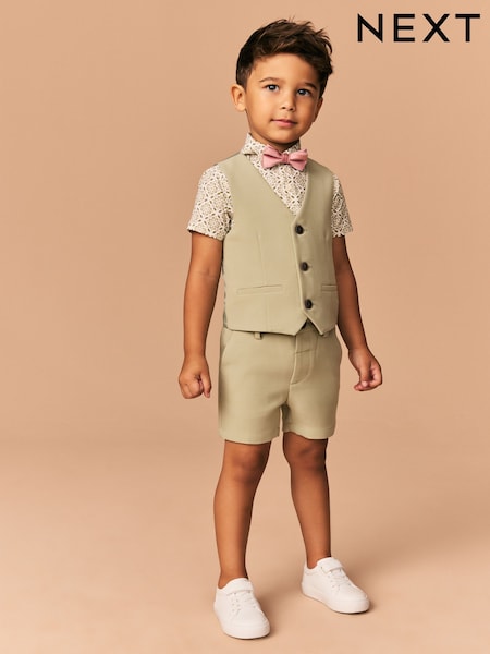 Sage Green Waistcoat/Shirt/Shorts & Bow Tie Set (3mths-9yrs) (AG8620) | €53 - €61