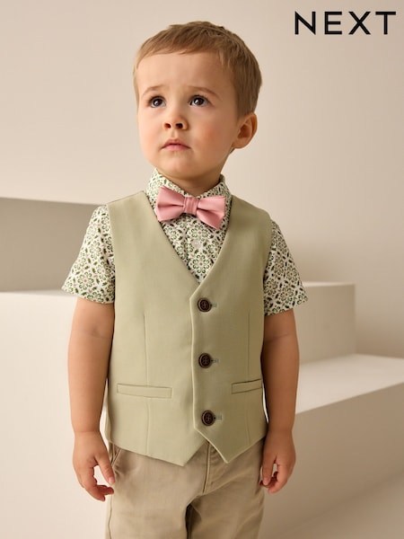 Sage Green Waistcoat, Shirt & Bow Tie Set (3mths-9yrs) (AG8622) | €39 - €44