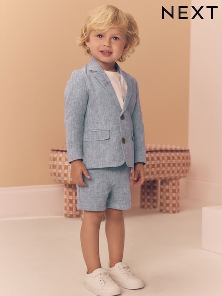 Blue Linen Blend Blazer, T-Shirt & Shorts Set (3mths-9yrs) (AG8623) | AED239 - AED269