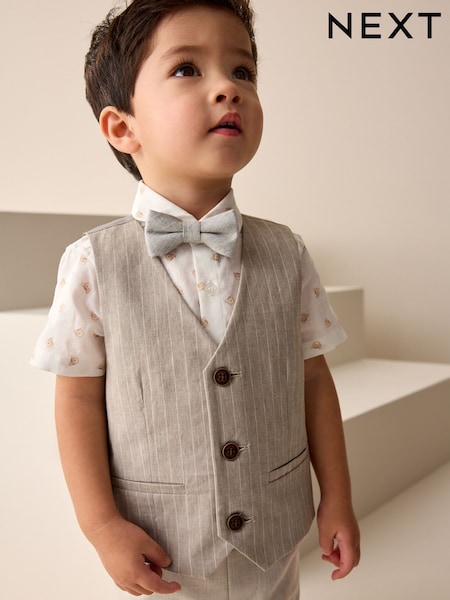 Neutral Bear Print Waistcoat, Shirt & Bow Tie Set (3mths-9yrs) (AG8624) | €37 - €43