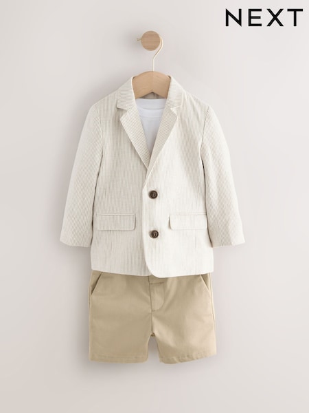 Neutral Ticking Stripe Blazer, T-Shirt & Shorts Set (3mths-9yrs) (AG8630) | R$ 470 - R$ 530