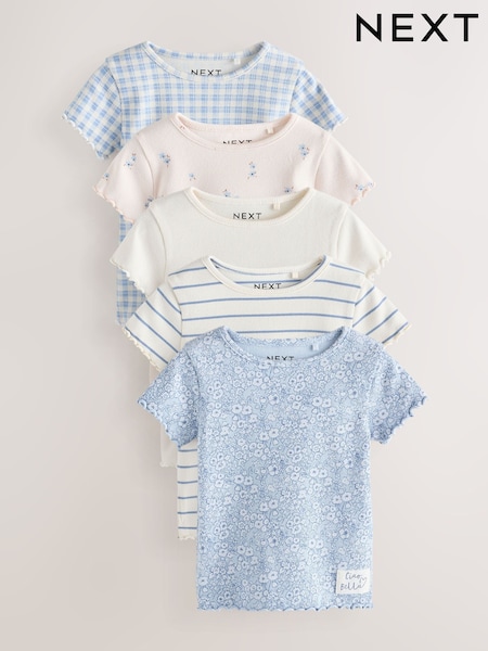 Blue Ribbed Short Sleeve Tops 5 Pack (3mths-7yrs) (AG8672) | 823 UAH - 988 UAH