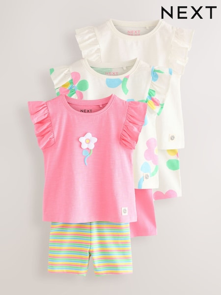 Pink Flower Print Vest and Shorts Set 3 Pack (3mths-7yrs) (AG8685) | $42 - $49