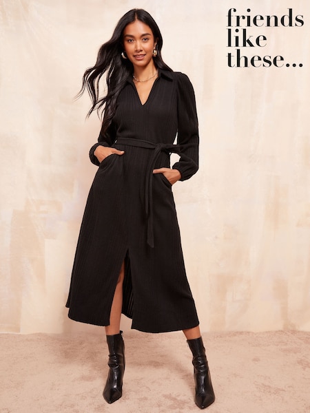 Friends Like These Black Cosy Long Sleeve Open Neck Midi Dress (AG8688) | 104 QAR