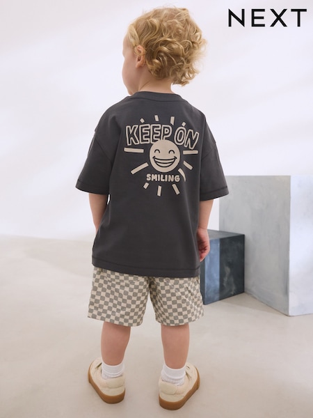 Neutral Checkerboard 100% Cotton T-Shirt and Shorts Set (3mths-7yrs) (AG8699) | €16 - €22