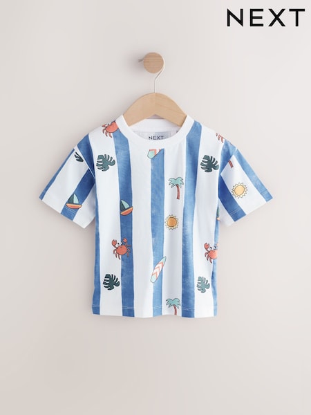 Blue Seaside Stripe Short Sleeve All-Over Print T-Shirt (3mths-7yrs) (AG8708) | €8 - €10