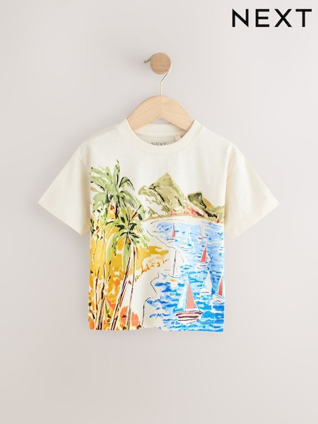 White Beach 100% Cotton Short Sleeve Graphic Print T-Shirt (3mths-8yrs) (AG8709) | €8 - €11