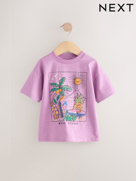 Magenta Rosa Wave Chaser - 100% Cotton Kortermet Graphic T-skjorte ( mths- yrs) Print 38 (AG8711) | kr100 - kr134