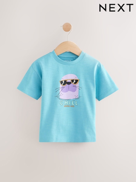 Blue Chill Seal 100% Cotton Short Sleeve Graphic Print T-Shirt (3mths-8yrs) (AG8713) | 25 QAR - 35 QAR