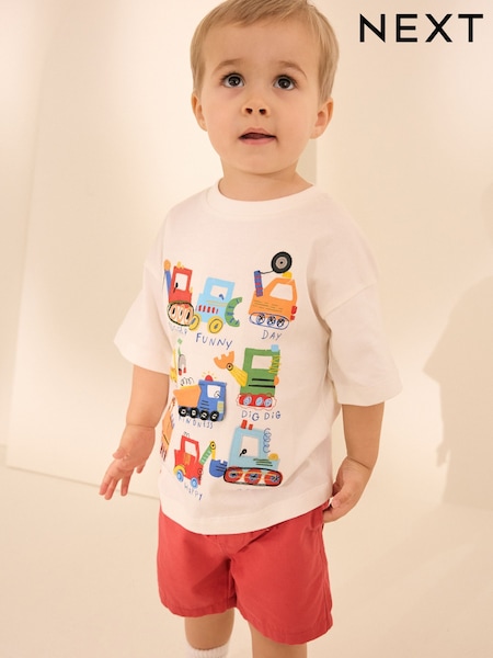 ホワイト ショベルカー - Short Sleeve Interactive Appliqué T-Shirt (3mths-7yrs) (AG8717) | ¥ 1,460 - ¥ 1,850