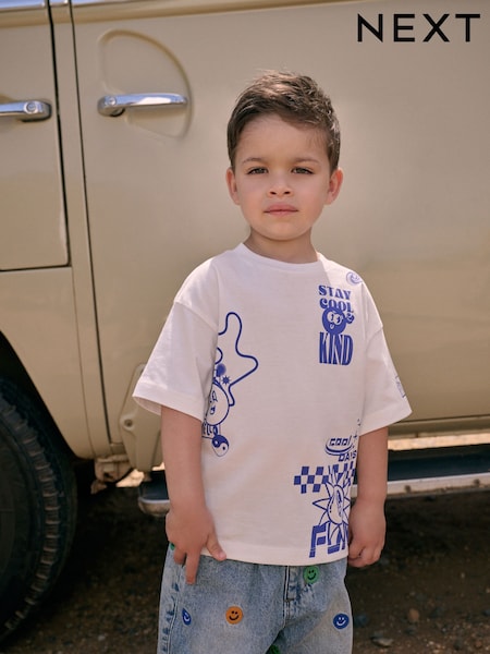 White Stay Cool & Kind 100% Cotton Short Sleeve Back Print T-Shirt (3mths-7yrs) (AG8723) | R$ 60 - R$ 80