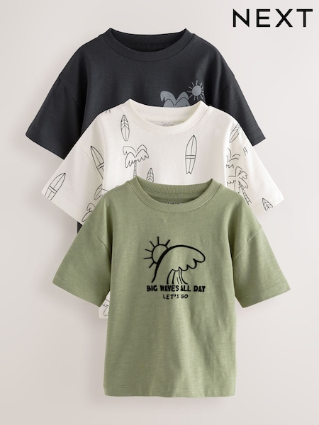 Mono/Khaki green - Short Sleeve T-Shirts 3 Pack (3mths-7yrs) (AG8724) | 18 € - 21 €
