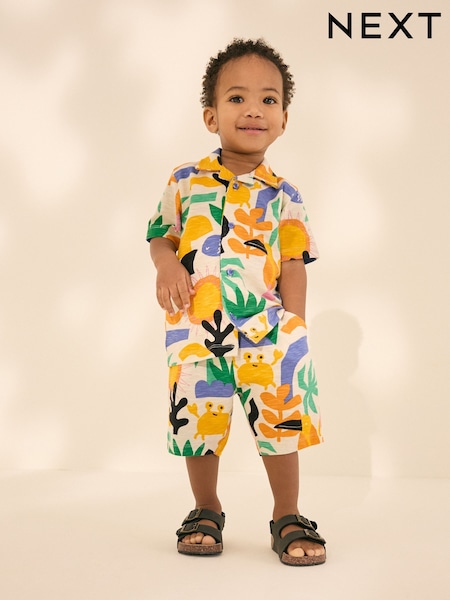 Ecru/Gul - Kortermet Skjorter & Kort Set (3mths-7yrs) (AG8730) | kr251 - kr317