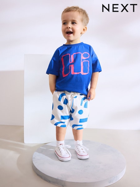 Cobalt Blue Short Sleeve T-Shirt & Pattern Shorts Set (3mths-7yrs) (AG8732) | €14 - €20