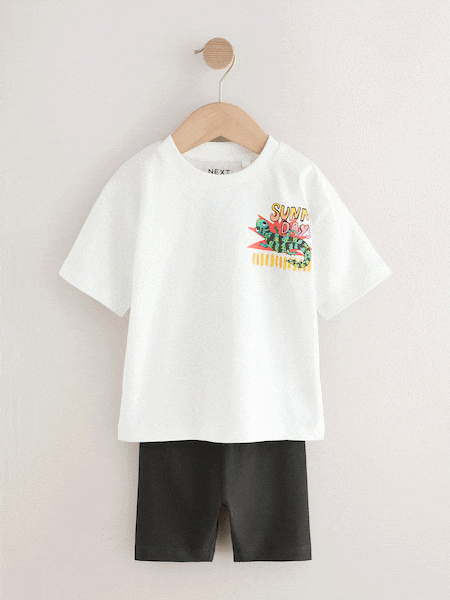 White Backprint Lguana Short Sleeve T-Shirt & Cycling Shorts Set (3mths-7yrs) (AG8735) | 453 UAH - 618 UAH