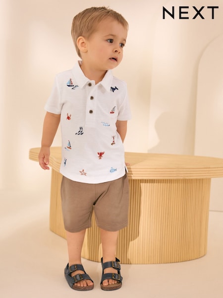Valkoinen - All-over-embroidered Polo Shirt & Shorts Set (3mths-7yrs) (AG8738) | €22 - €28