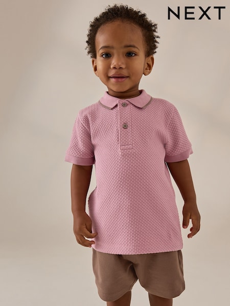 Pink Short Sleeve Textured Polo Shirt and Shorts Set (3mths-7yrs) (AG8745) | €18 - €24