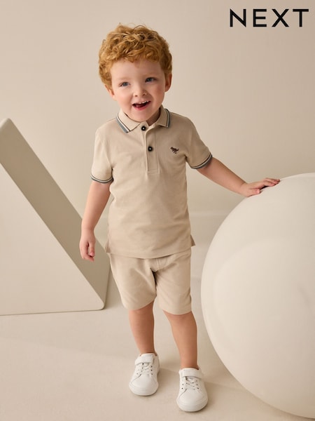 Stone 100% Cotton Short Sleeve Polo Shirt & Shorts Set (3mths-7yrs) (AG8751) | €13 - €18