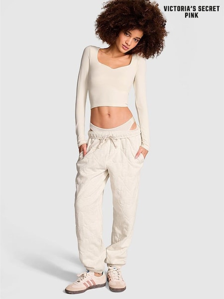 Victoria's Secret PINK Natural Heather White Quilted Heart Joggers (AG8927) | €63