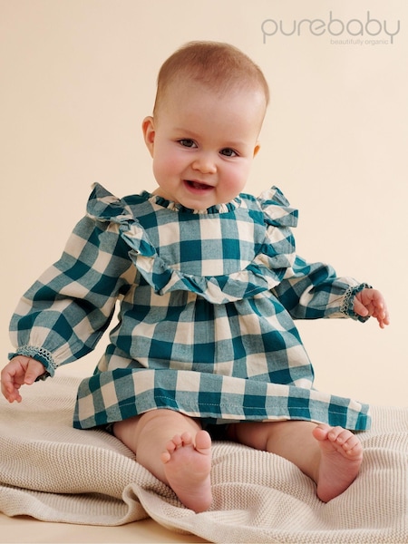 Purebaby Green Check 100% Cotton Dress with Bloomer (AG8952) | €24