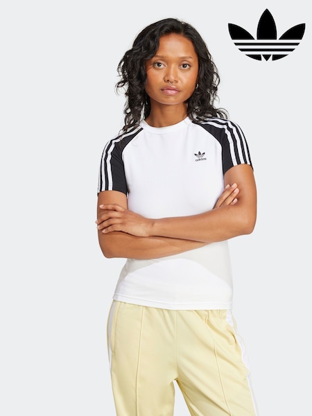 adidas originals White/Black 3 Stripe Slim T-Shirt (AG8962) | €33