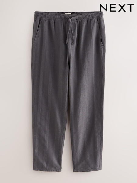 Dark Grey Regular Tapered Fit Cotton Linen Striped Trousers (AG8971) | €47