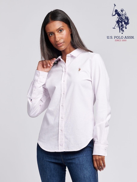 U.S. Polo Assn. Pink Womens Classic Fit 100% Cotton Stripe Oxford Shirt (AG9013) | €38