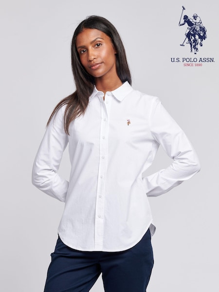 U.S. Polo Assn. White Womens Classic Fit Poplin 100% Cotton Shirt (AG9017) | 247 QAR