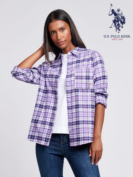U.S. Polo Assn. Womens Purple 100% Cotton Loose Fit Brushed Check Shirt (AG9022) | AED204