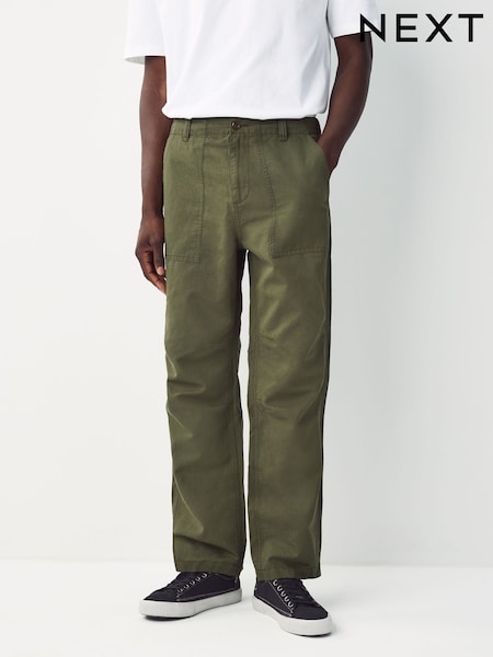 Khaki Green Relaxed Fit Fatigue Pocket Cotton Linen Trousers (AG9027) | €50